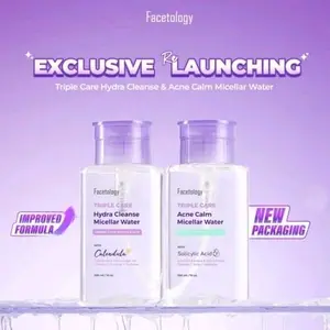 FACETOLOGY TRIPLE CARE HYDRA CLEANSE ACNE CALM CALENDULA SALICYLIC ACID MICELLAR WATER PEMBERSIH MAKEUP WAJAH