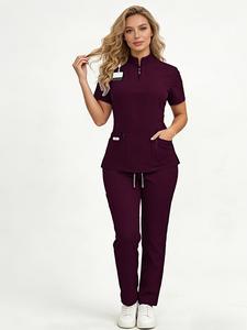 Conjunto de scrubs para mujeres con múltiples bolsillos, tejido transpirable y de secado rápido resistente a las arrugas, diseño casual holgado para el hogar y la clínica
