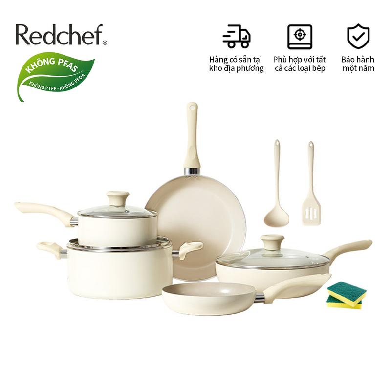 Redchef Bộ Dụng Cụ Nấu Ăn Gốm Đá Chống Dính 12 Chiếc Không Chứa PFAS PTFE Và PFOA Thích Hợp Cho Tất Cả Bếp Nồi Chiên Chảo Nắp Cảm Ứng Nồi Đồ Nấu Ăn Bằng Gốm