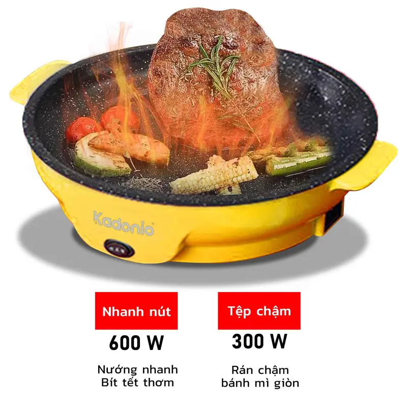 Nồi Chiên Điện, Kadonio, 22cm, Chống Dính, Làm Bằng Thép Không Gỉ, Có Máy Sưởi, Nấu Ăn Bếp Điện Nướng Điện Bếp Nướng Không Khói Nướng Thịt 3