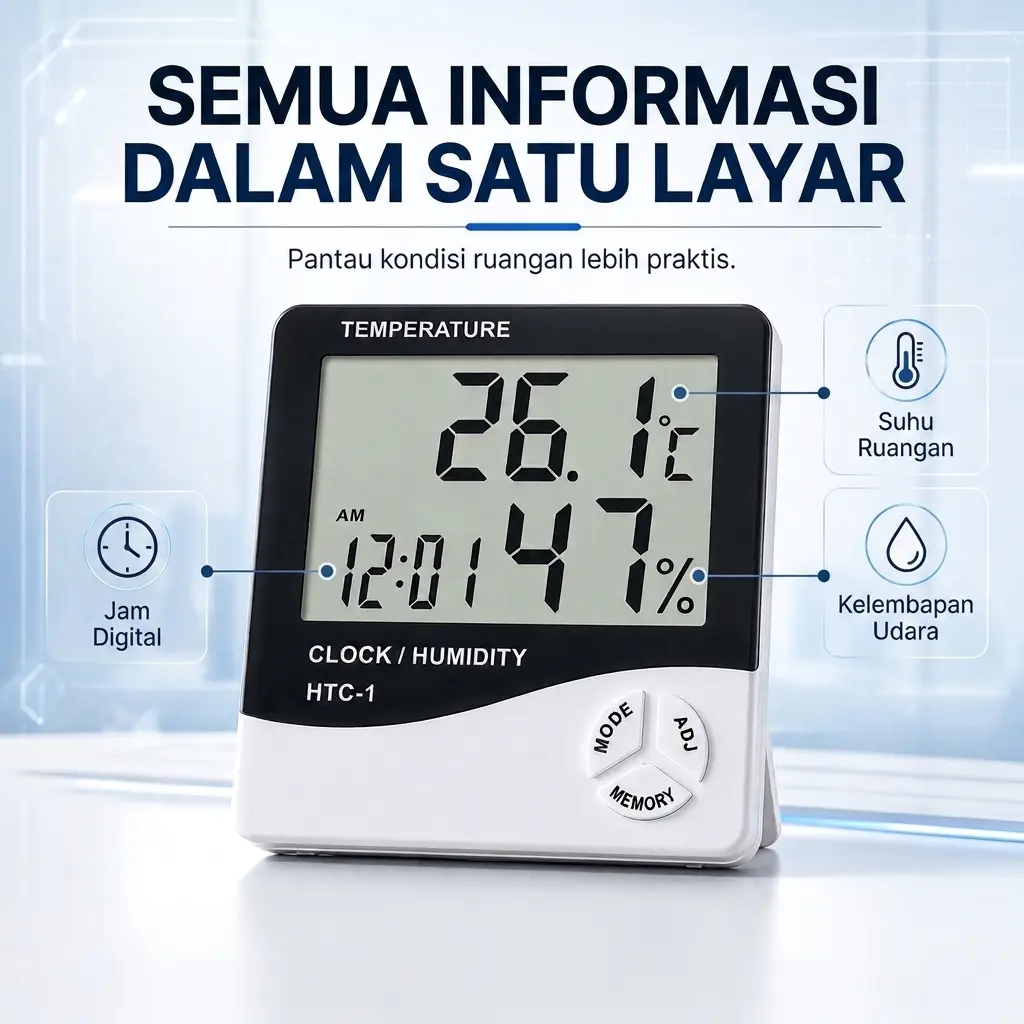 Alat Pengukur Suhu Ruangan Kandang Ayam Multifungsi Hygrometer Thermometer Digital Jam Kelembaban Indoor Outdoor dengan Layar LCD Besar dan Akurasi Tinggi