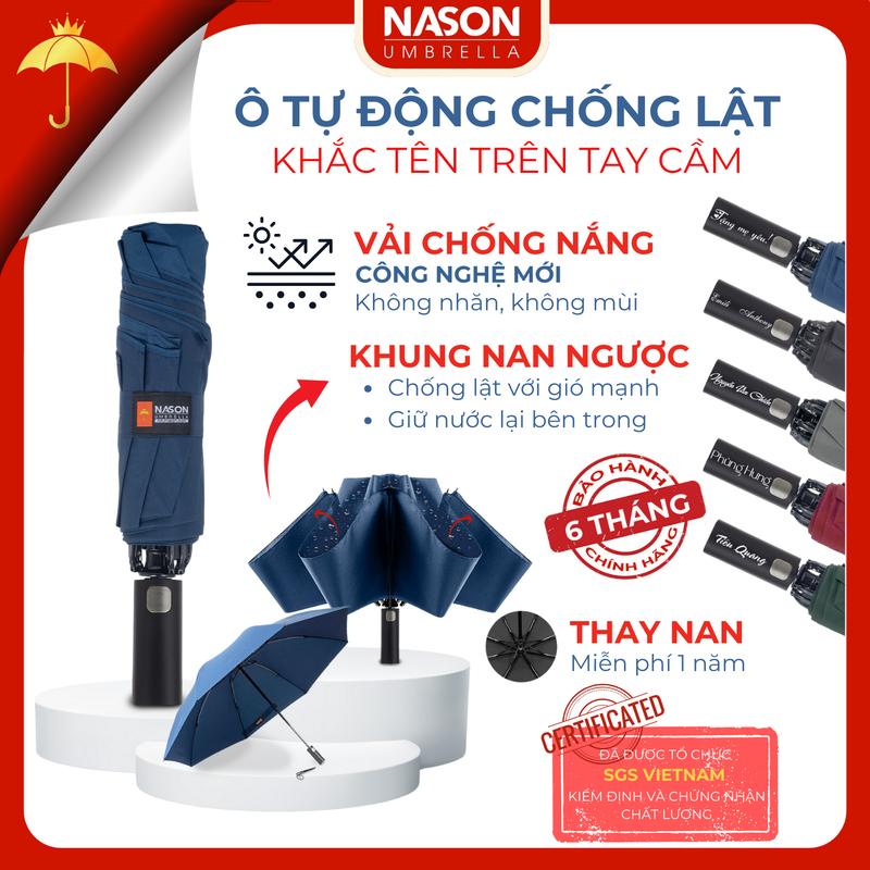 Ô tự động thông minh chống nắng chống mưa hai chiều Nason Umbrella Thép không gỉ Gấp Tự động 8 sườn Chống tia UV khung nan chắc chắn chống gió bão cấp 6 chức năng chắn nước như ô ngược