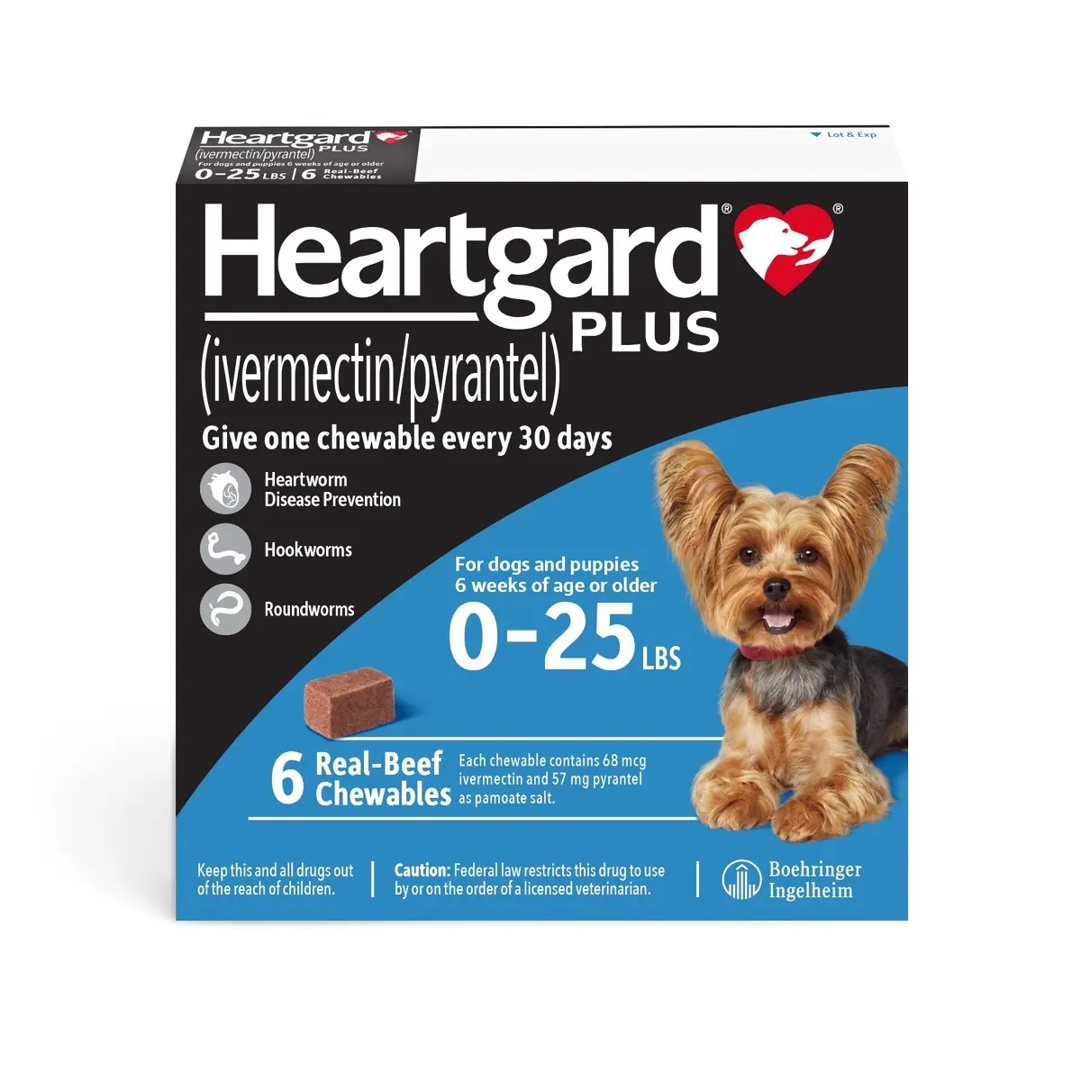 Heartgard Plus Chewables for Dogs Up to 25 lbs., 6 Month Supply
