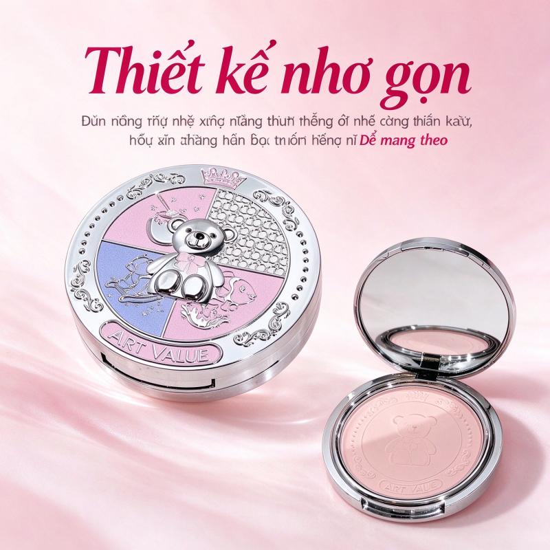 Phấn phủ nến khắc hình gấu dễ thương, kiểm soát dầu, chống thấm nước, bền lâu, dùng được cả khô và ướt, làm mịn da, hoàn thiện lớp trang điểm