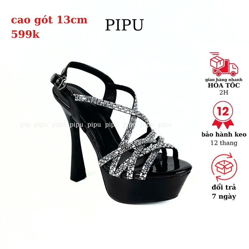 giày cao gót 13cm ,giày dép nữ, giày cao gót đế đúp sandals thời trang,catwalk DéP Shoes Jean Len Đế Bằng 4