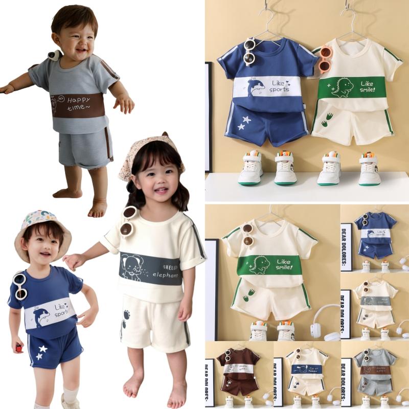 Product Introduction of (80-130cm) 0-6yrs Terno Short Sleeved Baby Kids Terno Set Outfit For Boy Girl T-Shirt Shorts Shirt Shorts Pattern Casual Pullover Children Suits Sando Sleeveless Nightwear Sleepwea R 22