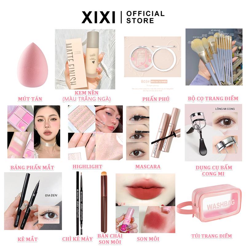 Bộ Mỹ Phẩm, XiXi, 13 Món, Bao Gồm Kem Nền Đệm, Phấn Mắt, Phấn Phủ, Mascara, Lông Mày, Bút Kẻ Mắt, Cọ Trang Điểm, Son Môi Và Túi Trang Điểm, Bộ Trang Điểm Hoàn Chỉnh