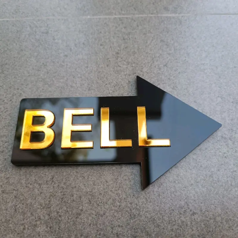 Tanda BELL Pintu Akrilik Gold Timbul Panah Penunjuk Bell Rumah papan nama 0