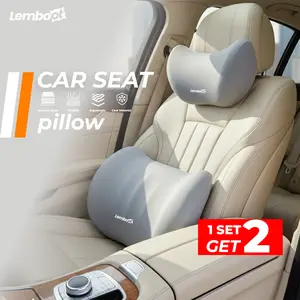LEMBOOT Bantal Mobil Set Ergonomis Memory Foam 100% Bantal Leher & Pinggang Mobil Kenyamanan Berkendara Terbaik Cocok Semua Tipe Mobil Car Seat Flexible & Cool Material