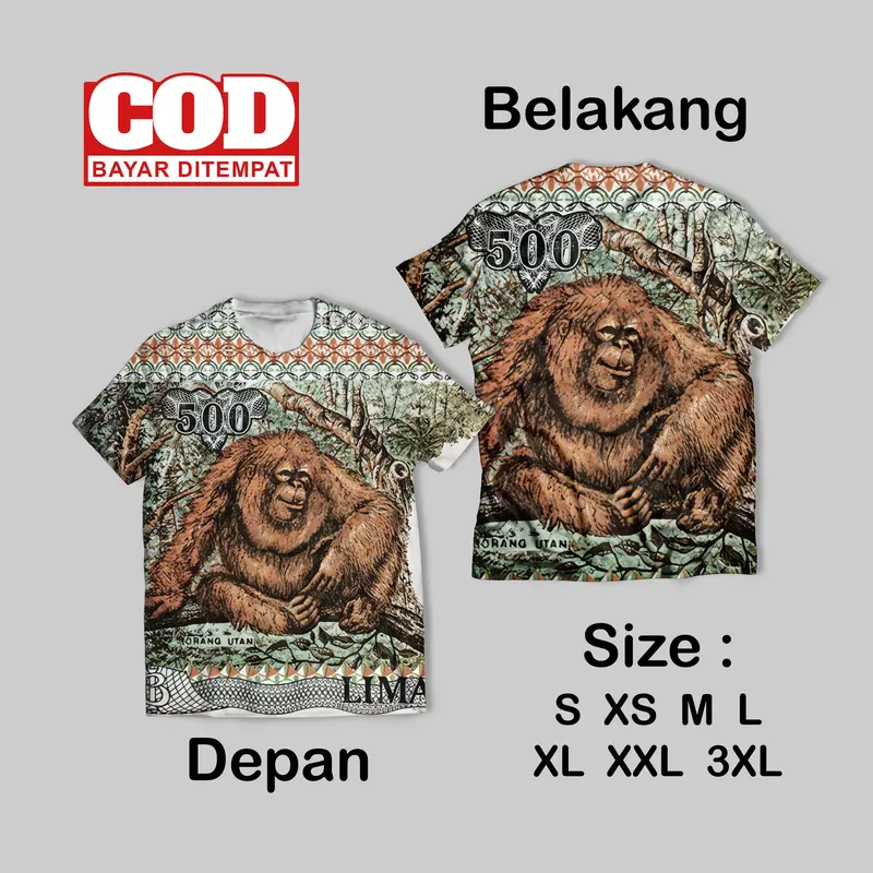 Kaos FullPrint Pecahan Rupiah Wallpaper Keren | T Shirt AOP Uang Rupiah Wallpaper Depan Belakang 1