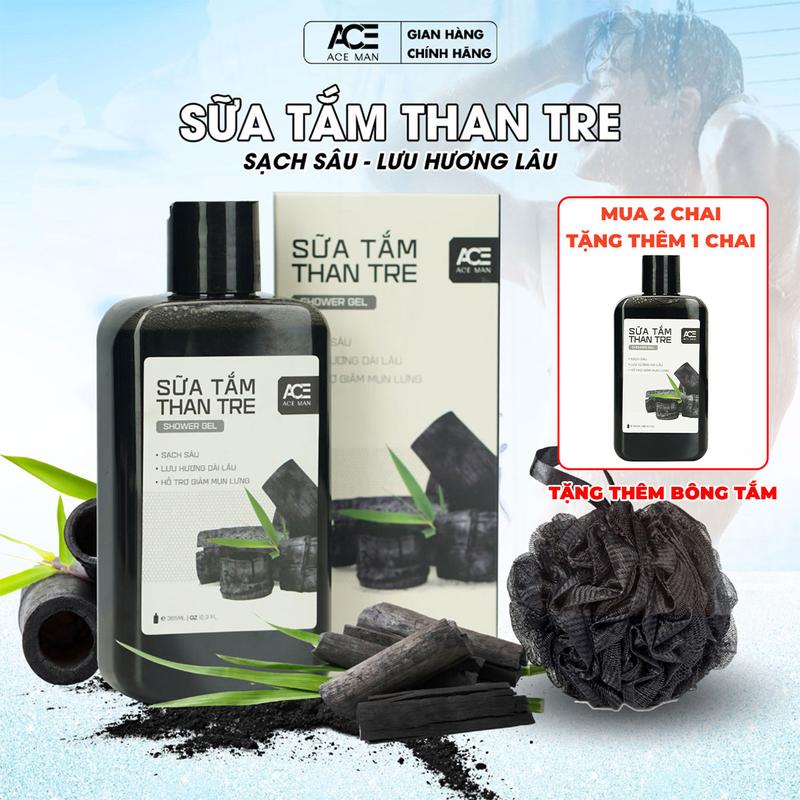 [MUA 2 TẶNG 1] Sữa tắm nam ngừa mụn lưng từ than tre tràm trà ACEMAN 365 ML giúp làm sạch sâu, cấp ẩm, dưỡng body và cân bằng dầu nhờn trên da