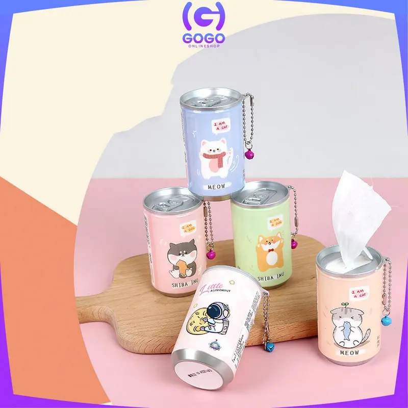 GOGO-C792 Tissue Basah Kaleng Mini Korea Karakter Lucu Isi 30 Lembar Sekali Pakai Portable / Tisu Basah Travelling Botol Unik Praktis dengan Rantai Import 3
