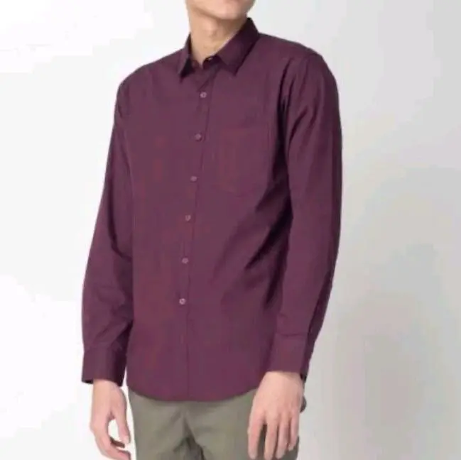 Kemeja Panjang Cowok Premium Warna Burgundy - Pria, Slim Fit, Baju, Kerja, Formal, Katun, Casual, Kerah, Dewasa Nyaman