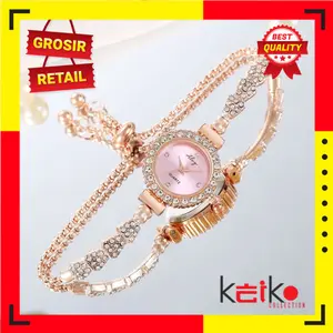 ALOY JTSR017 - Jam Tangan Wanita Bulat Serut Stainless Jam Tangan Wanita Quartz dengan Strap Rantai Diamond