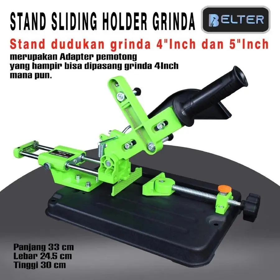 BELTER Stand Gerinda Sliding Dudukan Gerinda Tangan Besi Cor Stabil Handle Hitam Adjustable Pegangan Mesin Diameter 115mm hingga 125mm Kedalaman Potong 3cm