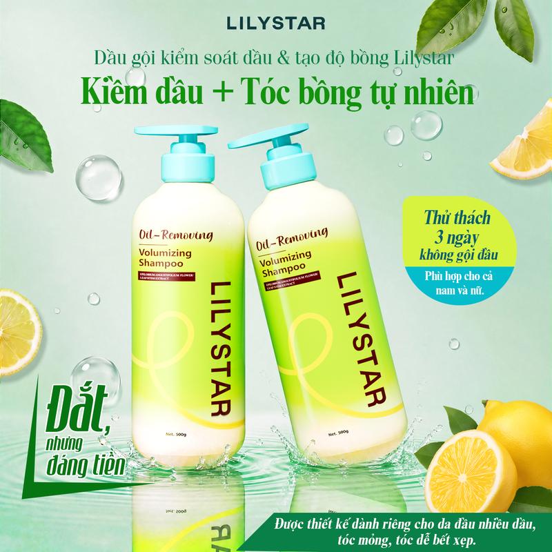 Dầu Gội LILYSTAR Volumizing - Hỗ trợ giảm rụng tóc, kiểm soát dầu, nâng chân tóc tạo độ phồng tự nhiên & chăm sóc da đầu cho tóc mỏng dễ bết 500g