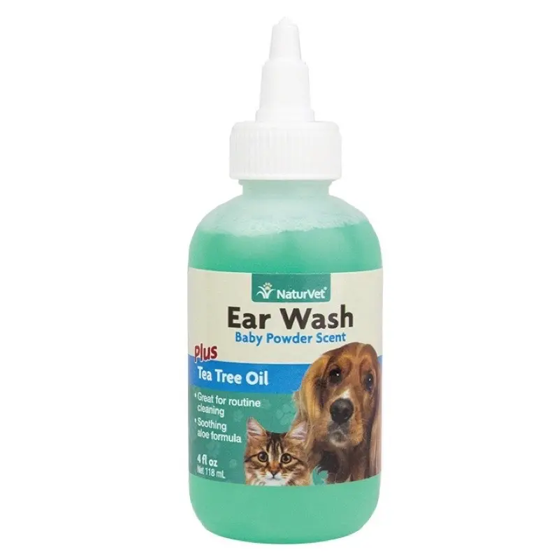 Naturvet Ear Wash with Baby Powder Scent & Tea Tree Oil for Dogs & Cats (118ml)