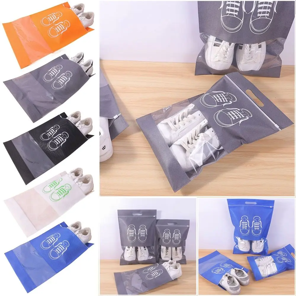 Portable Multicolor Travel Packaging Bag Non-woven Fabric Transparent Window Shoe Storage Bag Thickening High Capacity Travel Sorting Bag Home/Travel