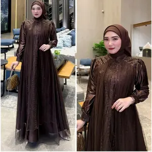 Viola Dress Silk Kombinasi Brukat & Tille Baju Dress Kondangan Wanita Remaja Mewah Dress Muslim Wanita Model Terbaru Burgundy Mahogany Trend Gamis Lebaran Terbaru Dress Bridesmaid Simple Elegant Baju Pesta Gamis Lebaran Anggun Gamis Raya Wanita Muslimah