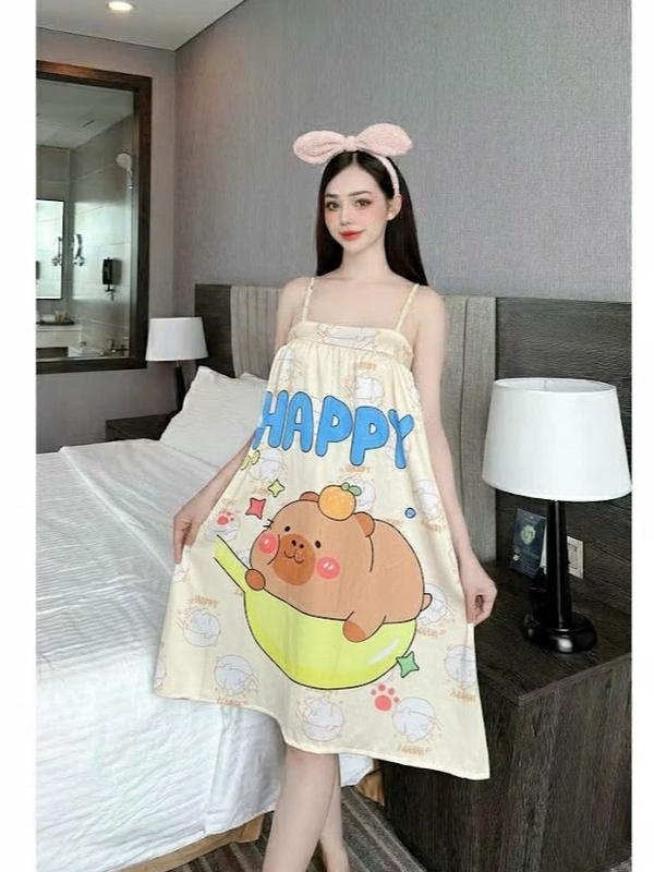 Đầm 2 dây vải lụa hàn mềm mát freesize dưới 58KG co dãn mềm mại freesize trơn Mùa hè Nữ Dress Voi Đầm Ngủ