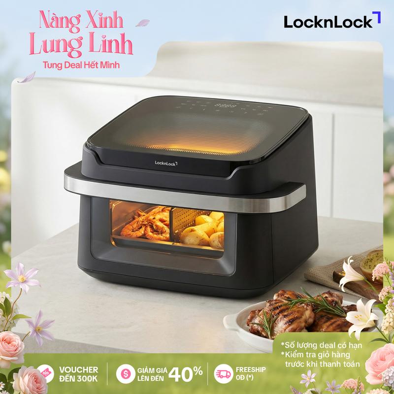 Nồi chiên không dầu 2 mặt kính - LocknLock EJF398BLK Dual visible air fryer 220-240V, 50-60Hz, 2200W, 10L - Màu đen