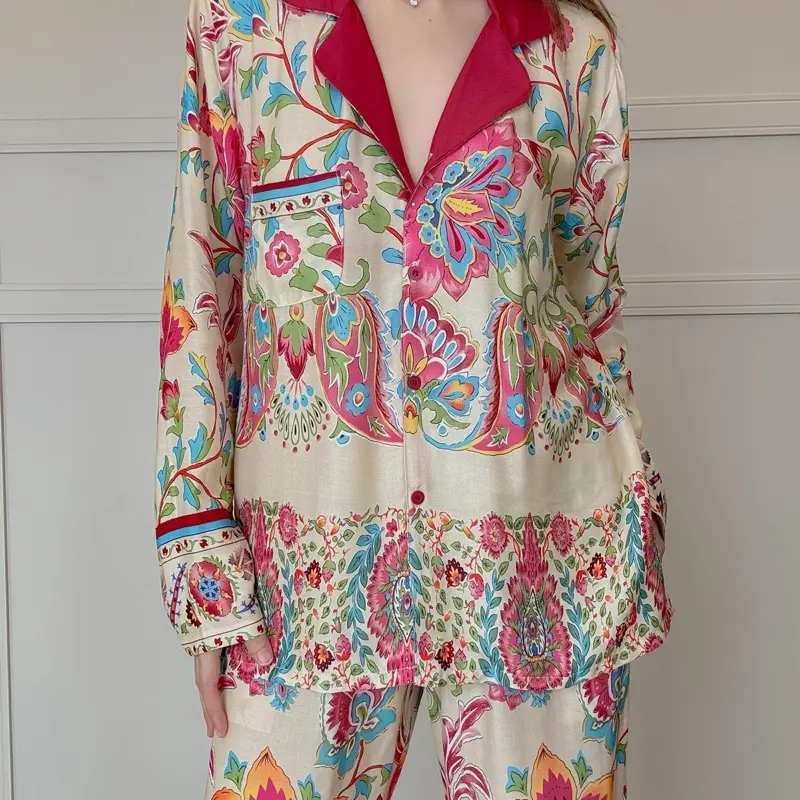 Piyama motif bunga merah mewah bahan rayon 4