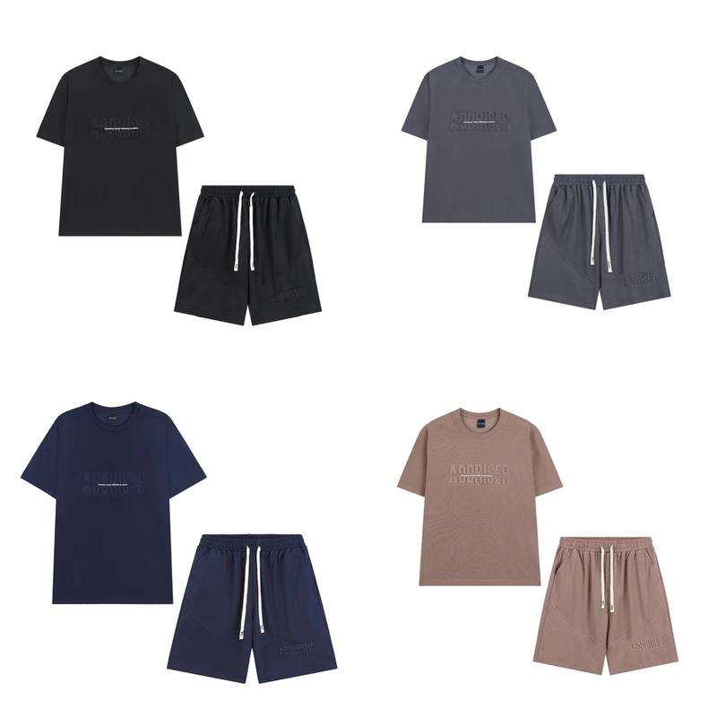 COMBO 2 Bộ Bộ quần áo nam nữ cổ tròn cộc tay vải tổ ong lỗ nhỏ thoáng mát chữ ADDRISER dập nổi