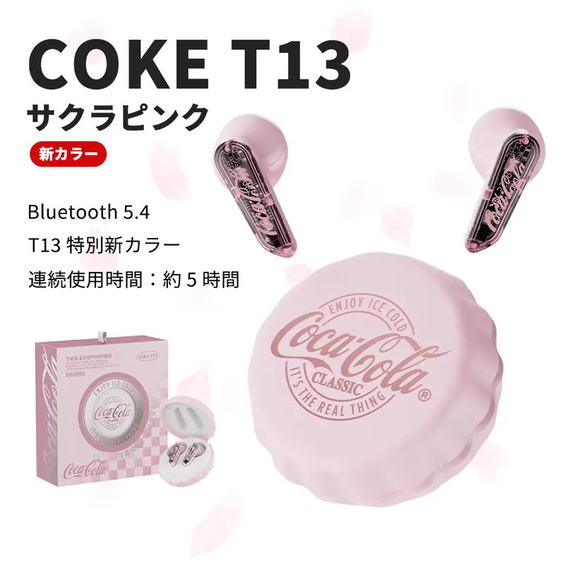 Coca-Cola T13 Lite アプリ連携ワイヤレスイヤホン Bluetooth 6.0