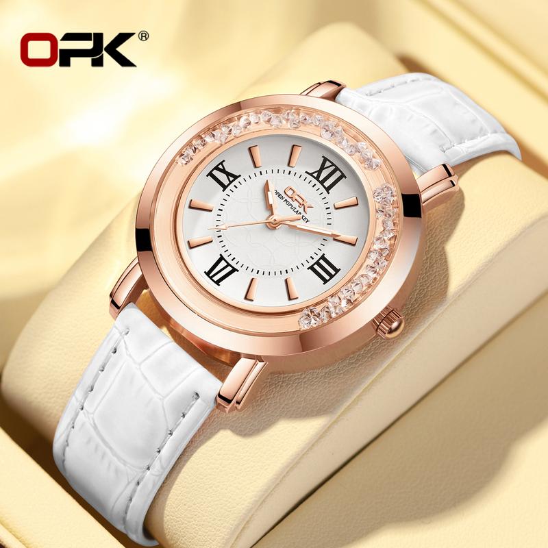 OPK Đồng hồ nữ Đeo Tay đẹp không thấm nước Dây đeo bằng da màu nâu/ trắng/ đen/ đỏ/ hồng 8611 Watch Women