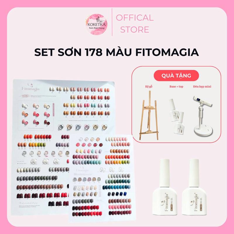 [TẶNG ĐÈN HƠ MINI] Set sơn gel 178 màu Fitomagia thạch nhũ tone Hàn Quốc - tặng kèm 2 bảng màu khung gỗ trưng bày Nữ + Base + Top
