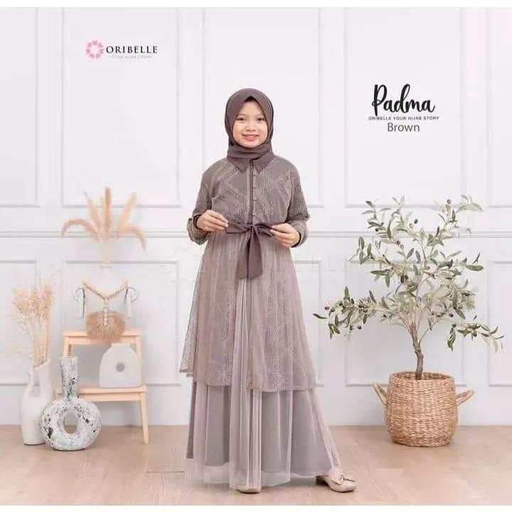 Gamis Anak Tanggung 10 11 12 13 14 15 Tahun Perempuan Padma Syari Dress Kids Set Khimar Crinkle Mix Brukat Airflow Baju Muslim Remaja Bergo Panjang 3