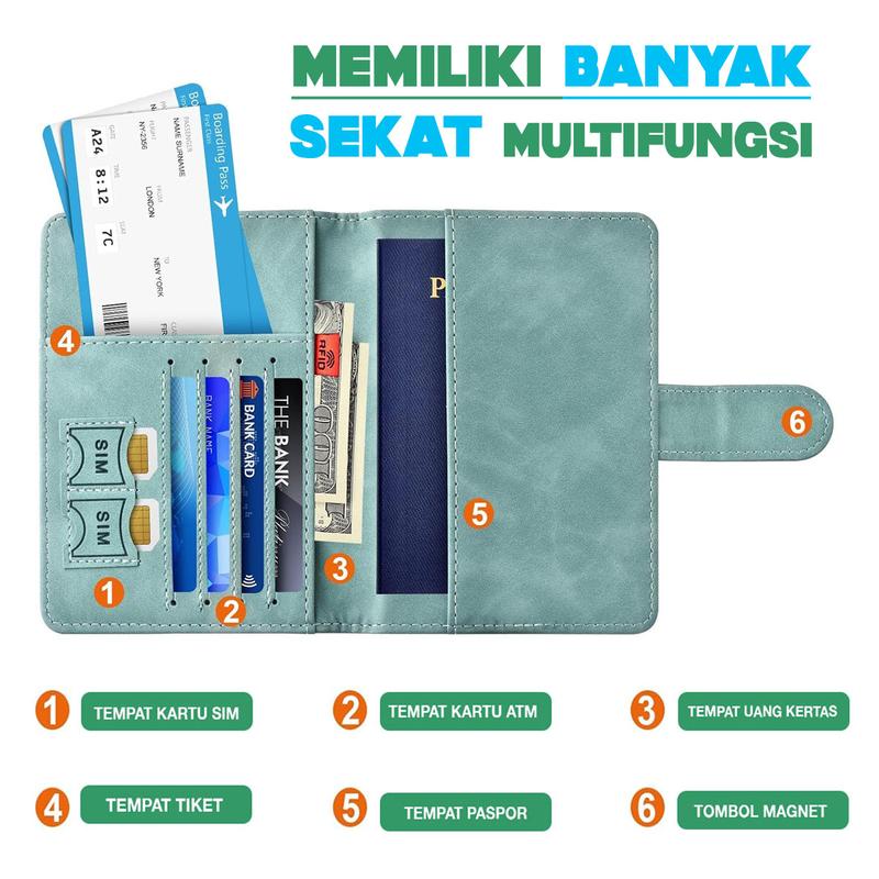 TQ Passport Holder PU Leather RFID Block Dompet Paspor Travel Kulit Kunci Magnet Wallet Pasport Cover Case 7