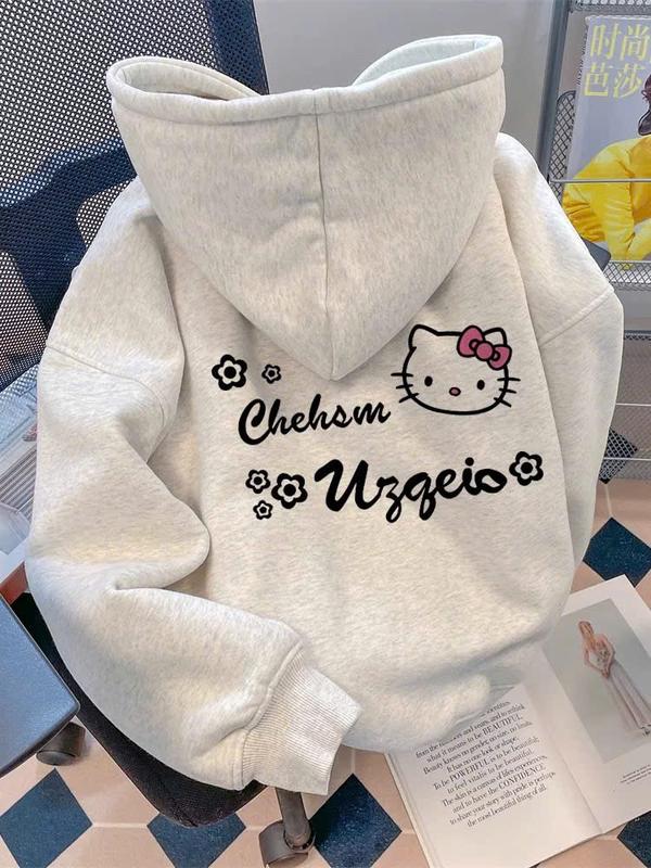Áo Khoác Nỉ Hoodie Zip Nữ MÈO KIT.TY CHEHSM Form Rộng Khóa Kéo Nón To 2 Lớp Có Túi Trong In Hình Hello Kitty Dễ Thương