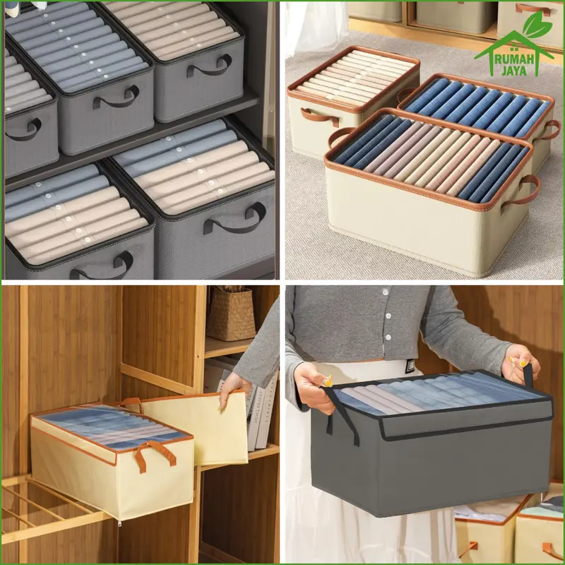 RJO - Kotak Tempat Penyimpanan Baju / Kotak Penyimpanan Lipat Organizer Box Kationik / Buku/ Mainan / Selimut / Box Organizer Besi Pakaian 6