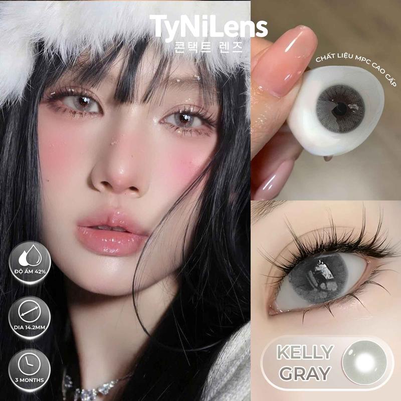  Lens Mắt Xám Không Viền KELLY GRAY giãn nhẹ 14.2mm cận 0-8 kèm khay gương  Chất Liệu MPC cao cấp  