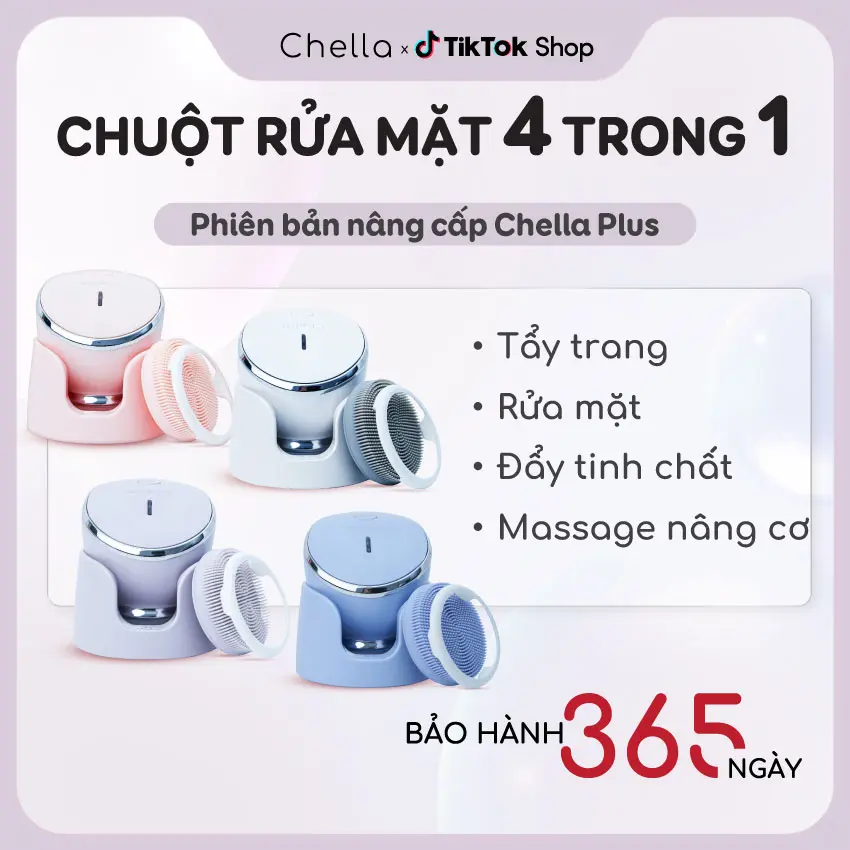 Chuột Rửa Mặt Chella 4 Trong 1 Máy rửa mặt kiêm Tẩy trang Đẩy Tinh Chất Nâng Cơ - Bảo Hành 365 Ngày - Skincare Nữ Women