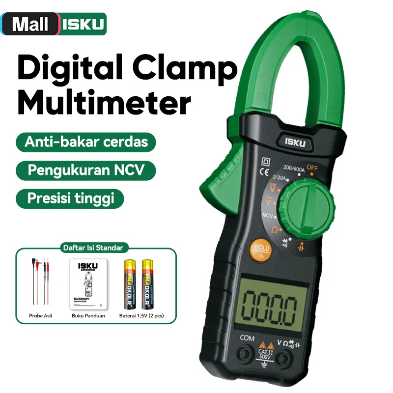 ISKU Digital Clamp Multimeter Tang Ampere Digital Multitester Jepit Avometer Alat Ukur Listrik Arus 600A Anti Bakar NCV Akurasi Tinggi