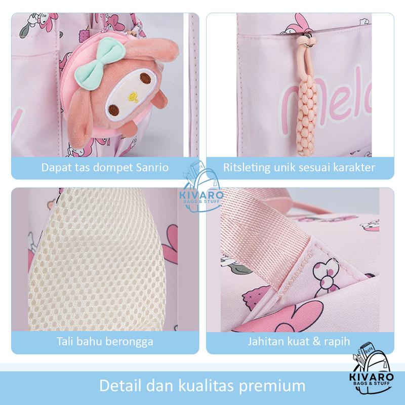 Product Introduction of Tas Ransel Sanrio Besar SD SMP SMA Kuromi Pochacco Melody & Hello Kitty | CL08 Kivaro Anak Motif Fashion 35