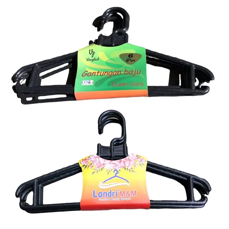 Hanger Baju Plastik hitam/Gantungan Baju Celana Pakaian Terjangkau isi 6pcs