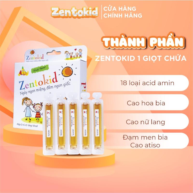  Siro ZENTOKID Hỗ Trợ Bé Ăn Ngon Miệng Tiêu hoá tốt Hộp 10 ống x 10ml Cho Bé 