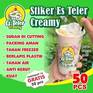 stiker es teler creamy label cup/botol minuman anti air 50 pcs