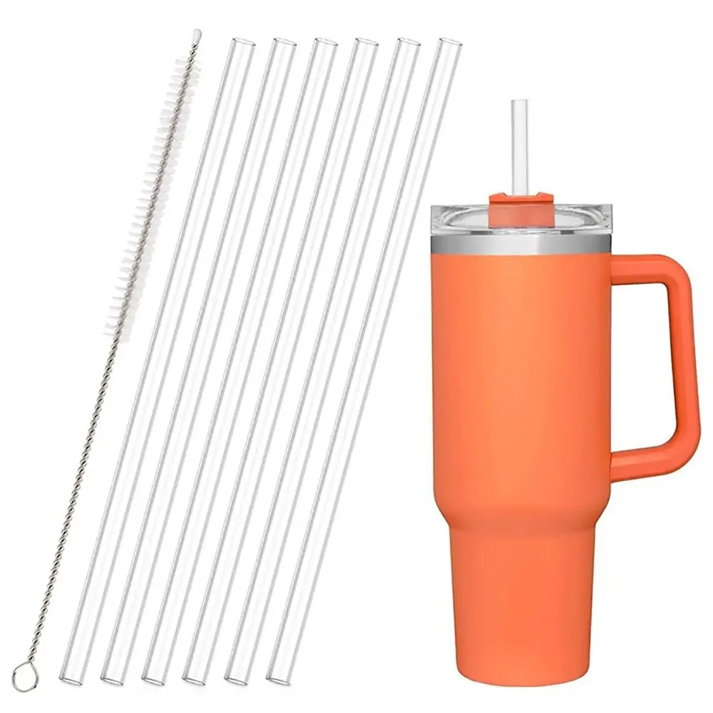 1Sets Durable Straight Plastic Straws with Brush Drinking Cup Straw 9mm Reusable Replacement Straw