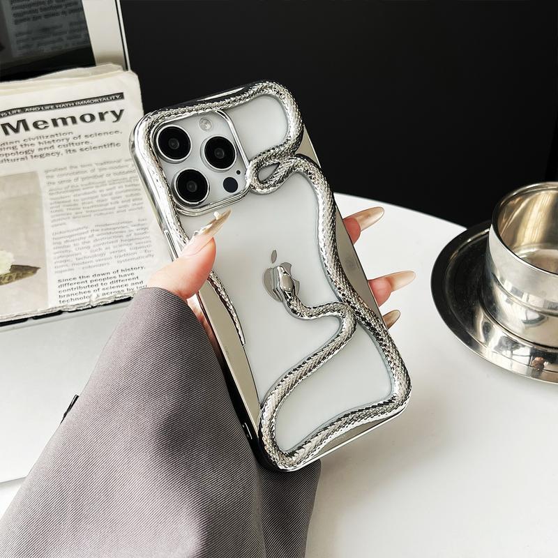 Ốp Điện Thoại Mạ Hình Rắn, Thiết Kế Rỗng, Tương Thích Với iPhone 11, 12, 13, 14, 15, 16, Pro Max Và Pro Max Plus, Mạ Điện Tản Nhiệt, Chống Sốc, Làm Bằng TPU, Ốp Vỏ Bất Đối Xứng Mềm