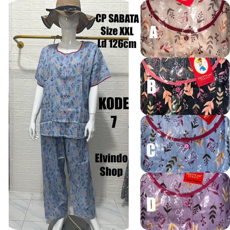 Piyama SETELAN Cp XXL katun sabata Halus Motif Bunga pretty girl 0
