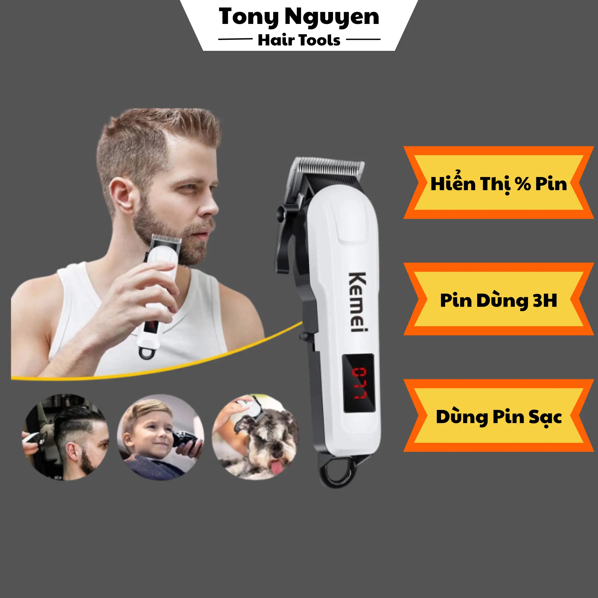 [Tăng Lược] Tông Đơ Cắt Tóc Cao Cấp Kemei 809A Chuyên Nghiệp Cho Gia Đình, Cho Học Viên, Cho Bé