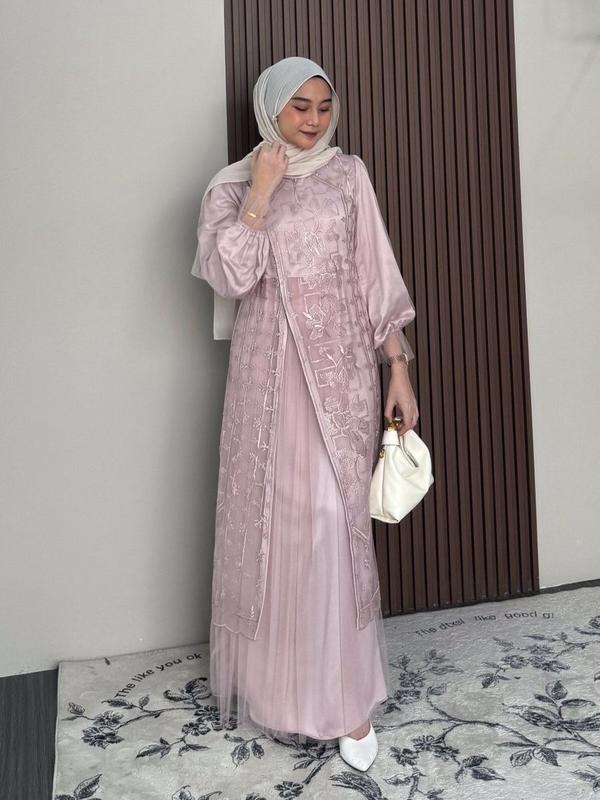 KINARA DRESS SILK MIX TILLE GARDEN BUSUI FRIENDLY Wanita Muslim Dewasa Kondangan Pesta Gamis Remaja 4