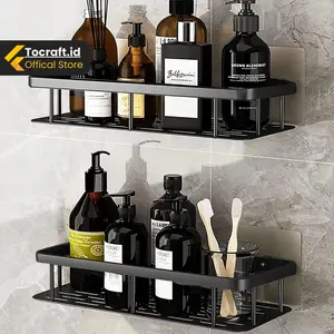 Rak Sabun Gantung Kamar Mandi Toilet Tempel Dinding Alumunium Hitam Set