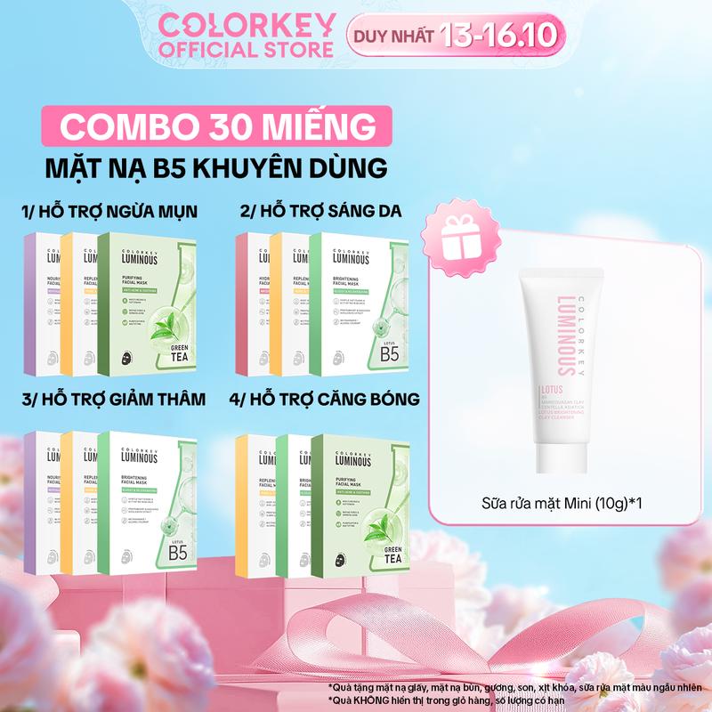 [OFFICIAL] COMBO 3 HỘP Mặt Nạ COLORKEY LUMINOUS Hỗ Trợ Cấp Ẩm Và Giảm Dầu Thừa 10 miếng/hộp