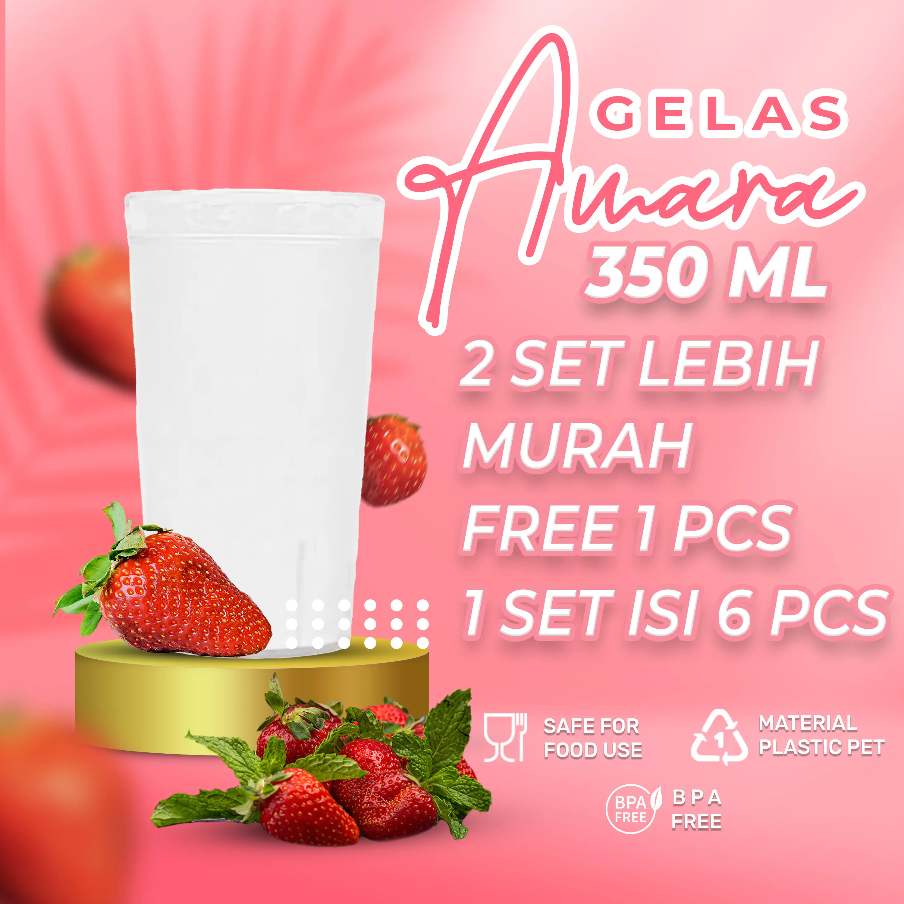 1 SET ISI 6 PCS - GELAS AMARA 350 ML - PIKKO - GELAS PLASTIK PET BENING