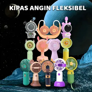 Kipas Mini Portabel Kipas Angin Kencang rechargeable Kipas gantung leher kipas meja gantungan kunci warna warni high quality kipas genggam lucu unik astronot kucing anjing rusa